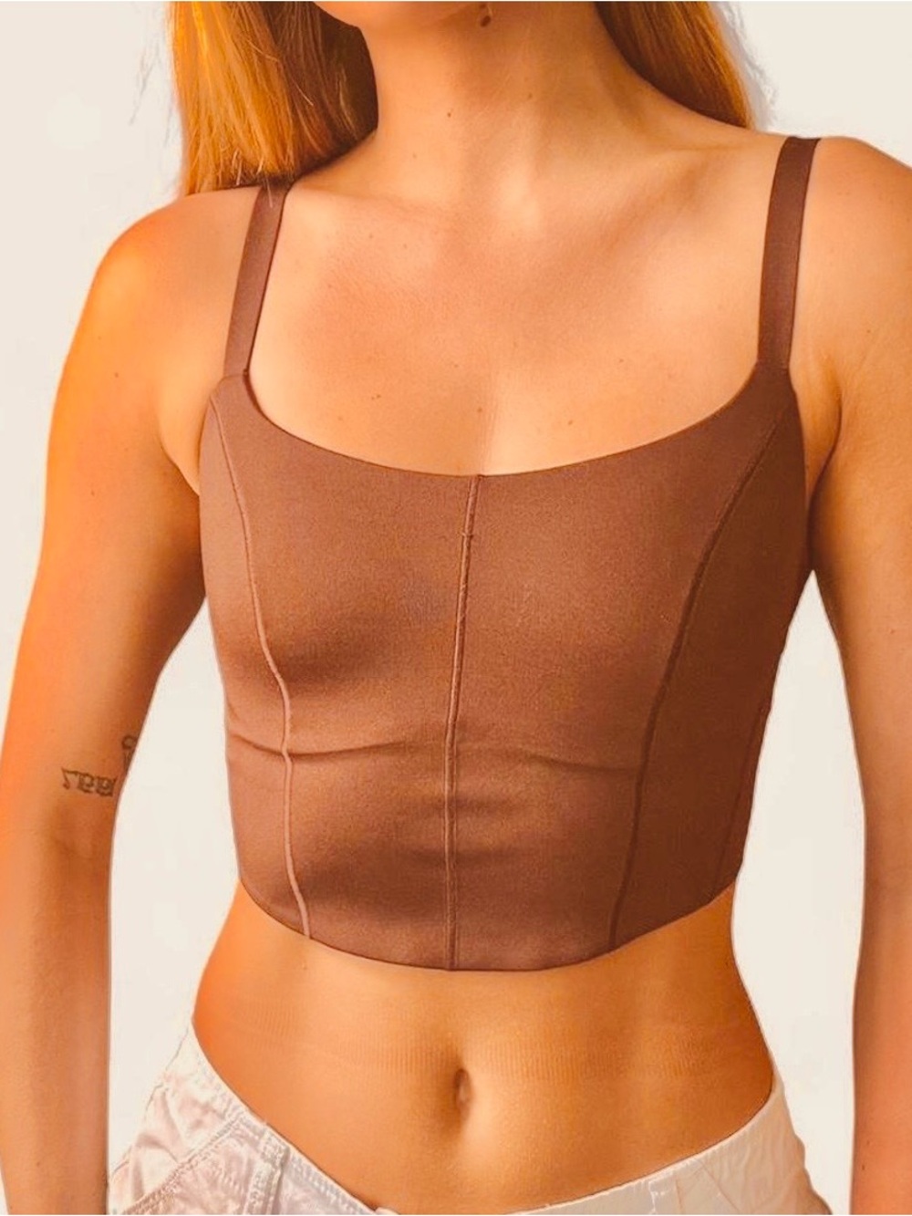 37. Aerie OFFLINE Real Me Hold Up Corset Longline Sports Bra In Brown